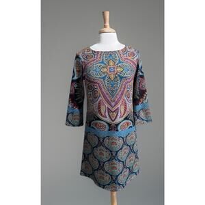 Isle by Melis Kozan Sz S Mosaic Tile Floral Paisley Print Mini Dress Artsy Boho